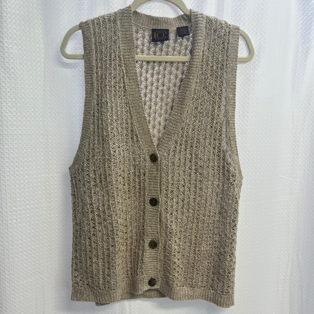 Opening Ceremony Linen Silk Knit Cardigan Vest Beige V-Neck Button Front Medium